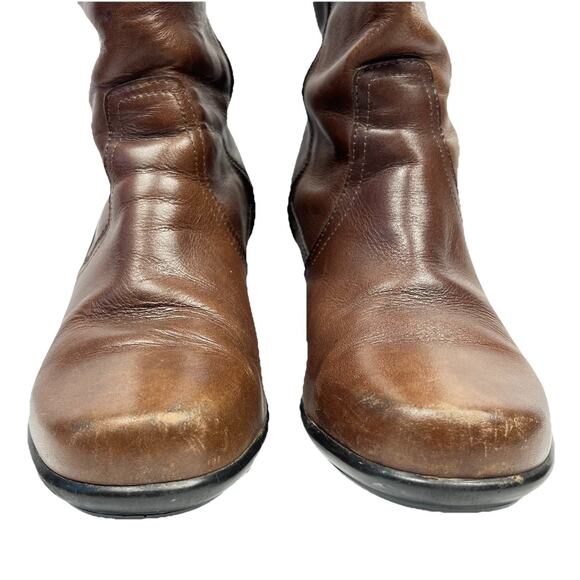 Dansko Risa Brown Distressed Leather Knee High Cuffed Zip Heel Boot Size 7.5-8 - Picture 4 of 13